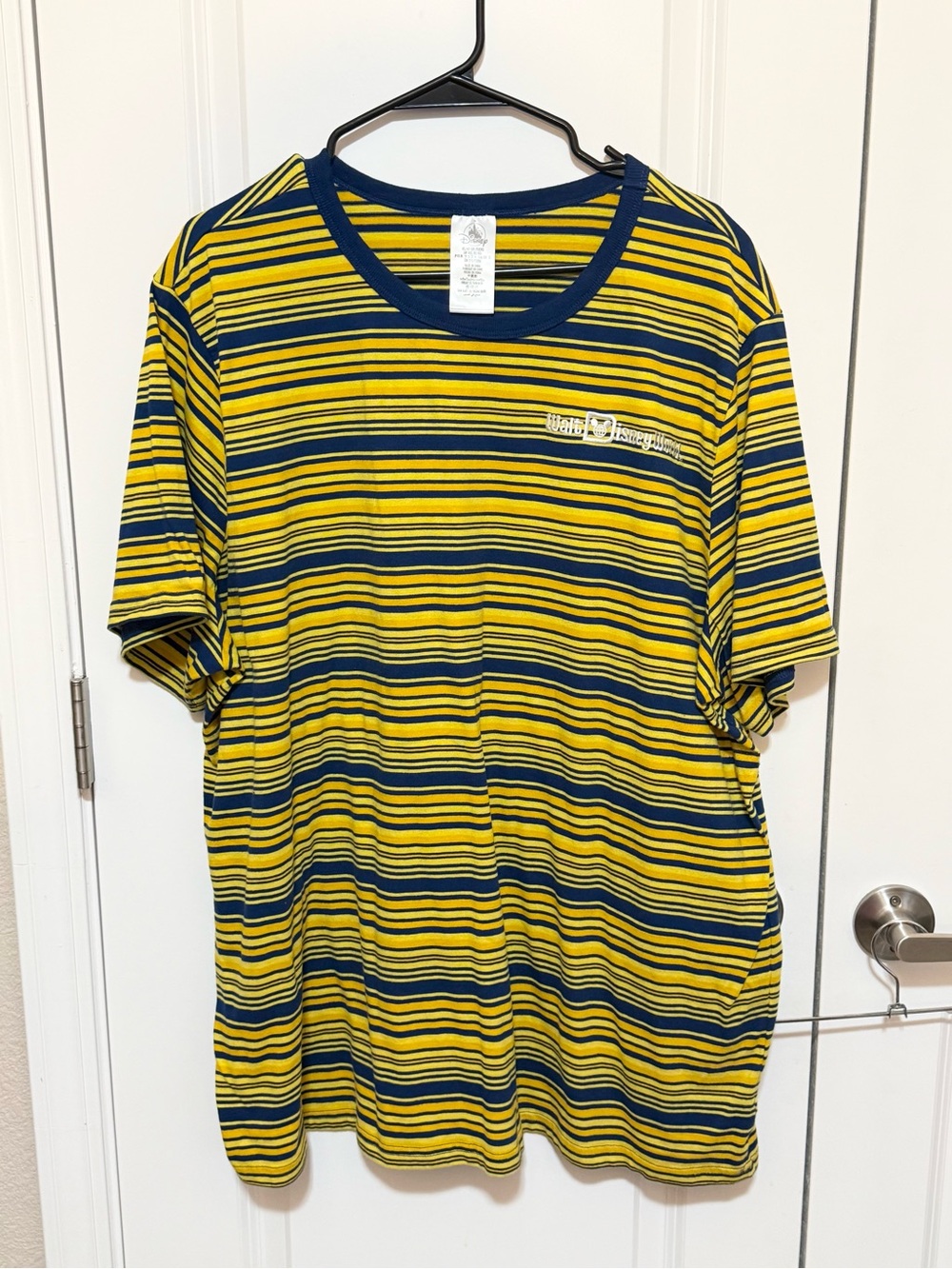 Unisex Retro-style Walt Disney World striped t-shirt featuring yellow, navy XXL